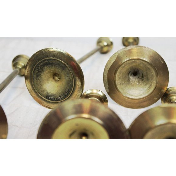 Vtg 1970s 5 Brass Taper Candlesticks Holders Graduating Dinner Tiered Skinny - Picture 6 of 7